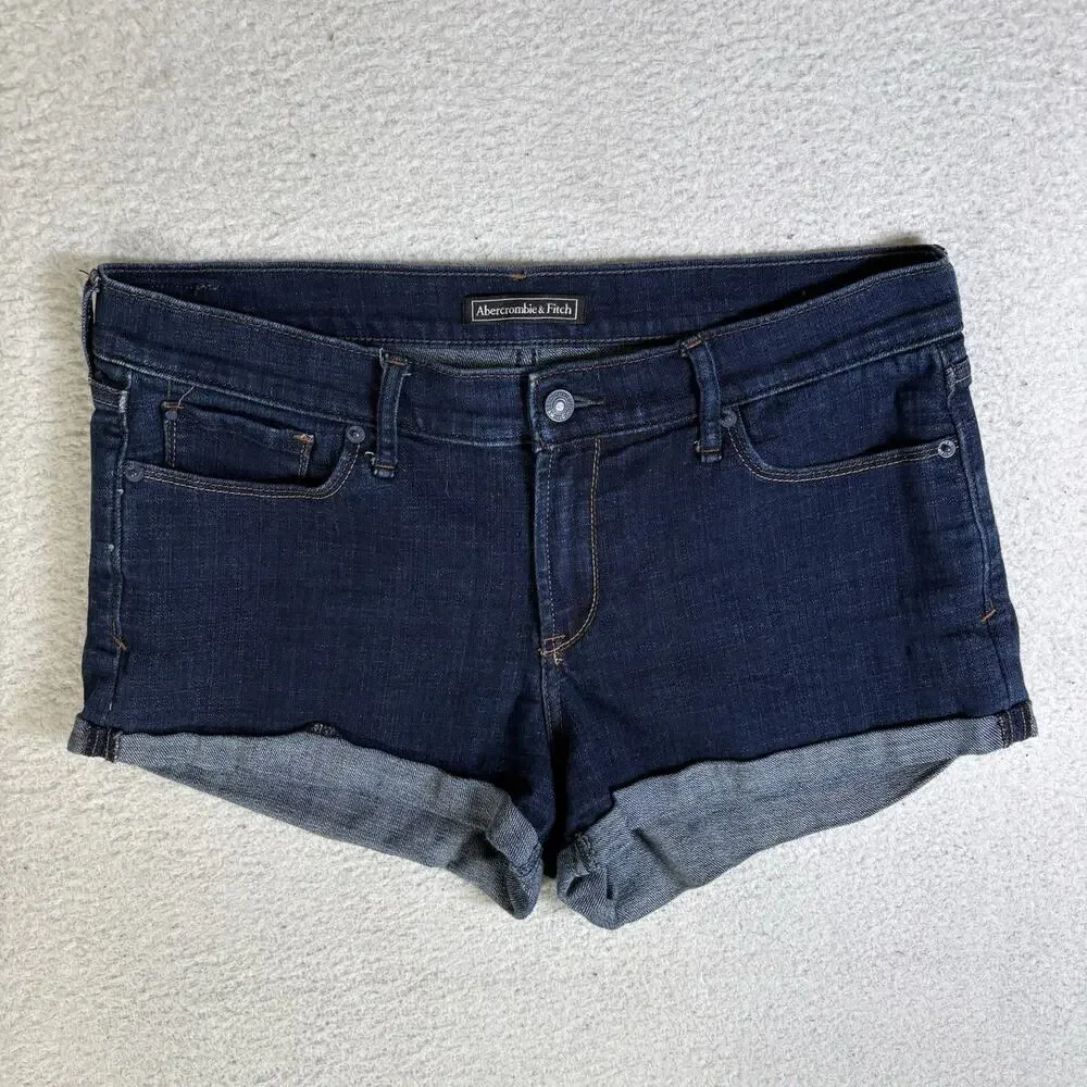 Abercrombie Fitch Denim Jean Shorts Womens 30 34” Waist Blue Dark Wash Cuffed